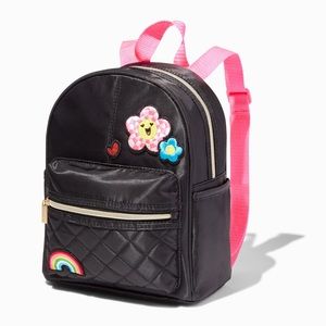 ☃️ Claire’s Checkered Daisy Patch Black Quilted Mini Backpack